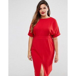 NWT ASOS CURVE MAUVE WIGGLE MIDI DRESS SPLIT FRONT SIZE 16